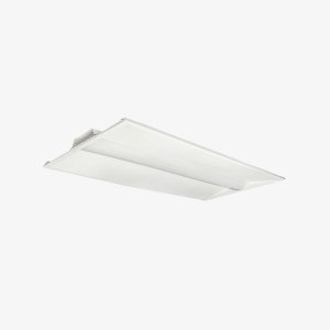 Front view of a 2x4 commercial LED troffer panel with 5CCT selectable color temperatures for office drop ceilings.