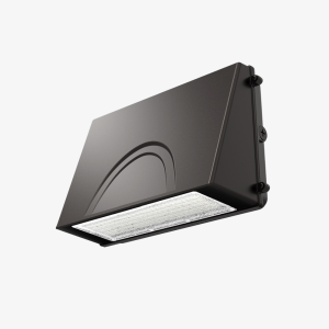 Commercial cut-off LED wall pack featuring selectable wattages and CCT options for exterior building illumination.