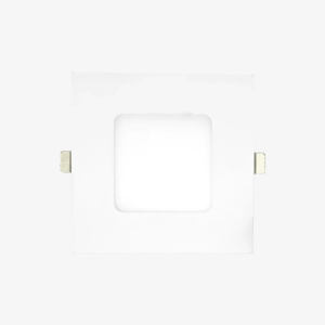 Front face of a 4-inch square slim recessed LED downlight with 9W power and 5CCT selectable white by Bright LED TX.