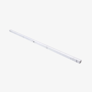 Close-up of 8ft skinny commercial linear strip light showcasing contractor-friendly field adjustable CCT controls.