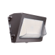 Durable tempered glass cover on a 120W industrial LED wall pack luminaire for weather-resistant security.
