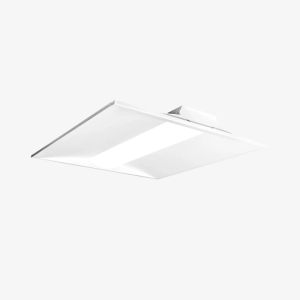 Front view of a 2x2 dimmable LED troffer light fixture featuring 5CCT selectable white for commercial ceiling grids.