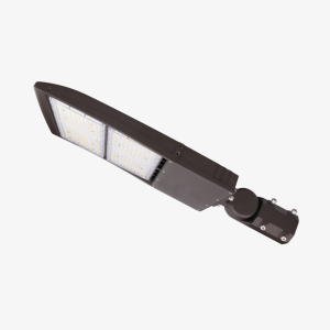 Commercial 300W LED roadway area light with a high-voltage 480V driver and slip fitter mount by Bright LED TX.
