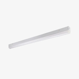 Industrial 4ft skinny linear strip light fixture, 40W wattage tunable commercial LED for office ceiling lighting.