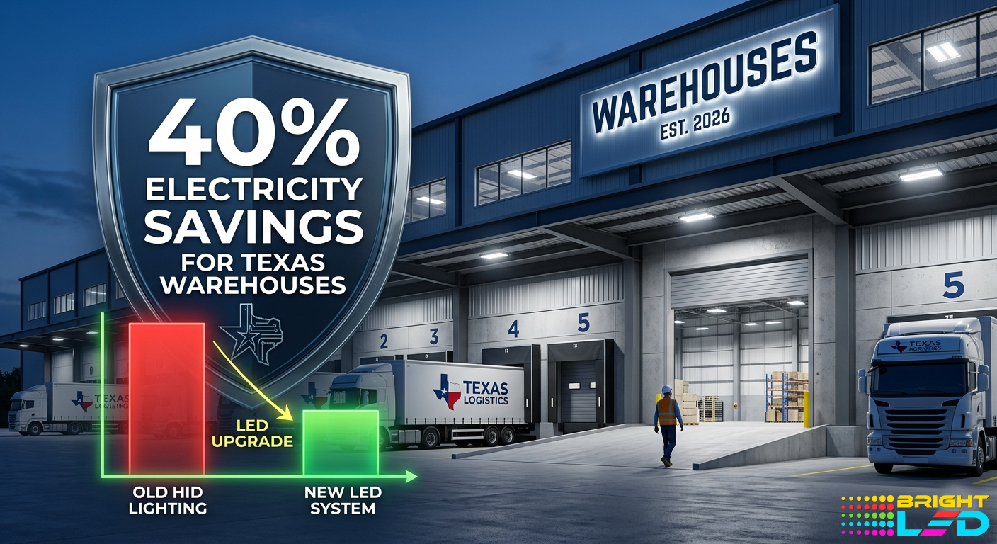 LED warehouse lighting in Texas to reduce electricity costs