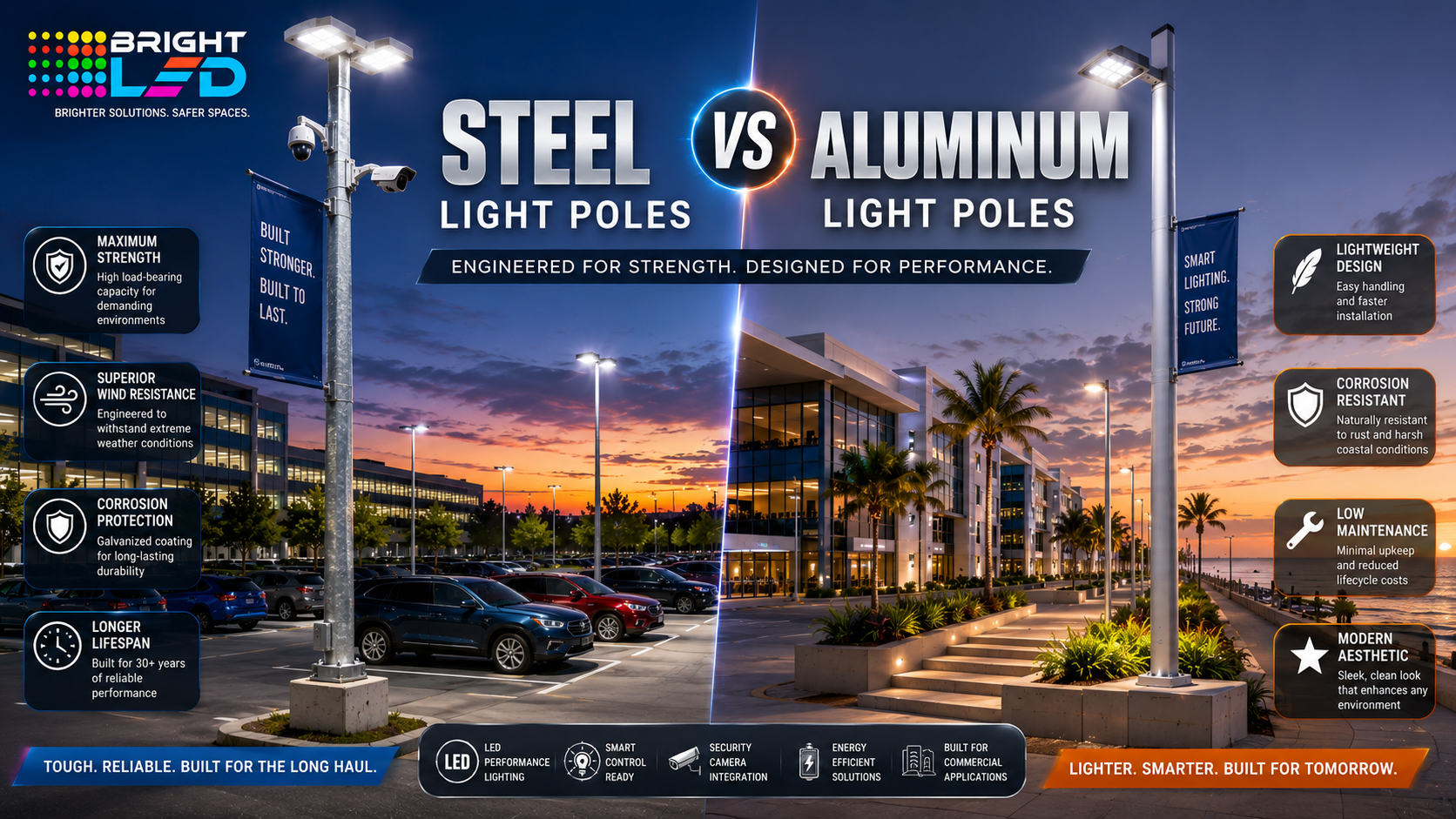 Commercial Light Pole Comparison: Steel vs Aluminum for Parking Lot and Outdoor Lighting Projects