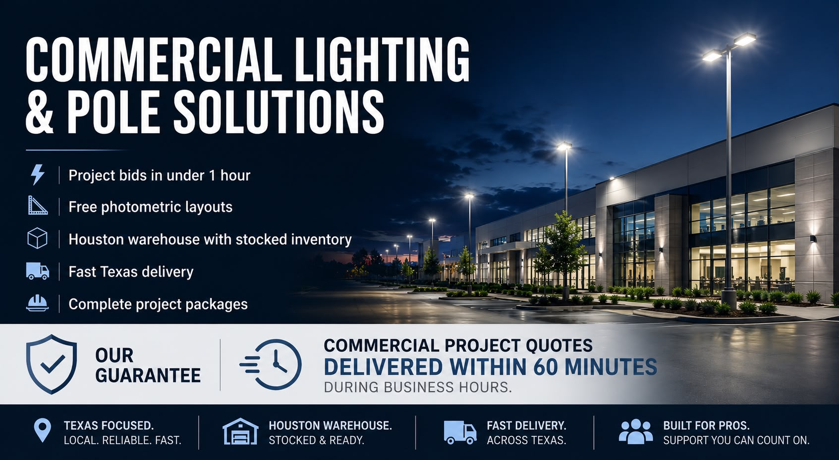 Premium Commercial LED Lighting Poles and Outdoor Area Lights in Texas - Bright LED TX